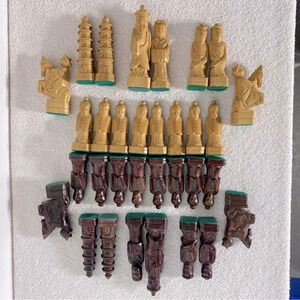Vintage Carved Wood Chess Pieces